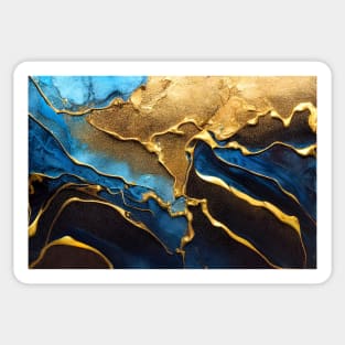 Fluid art gold with blue paint. Sticker